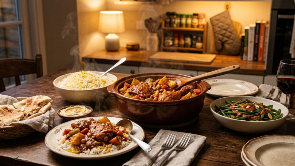 Pharaoh sauce with roasted chicken and potatoes