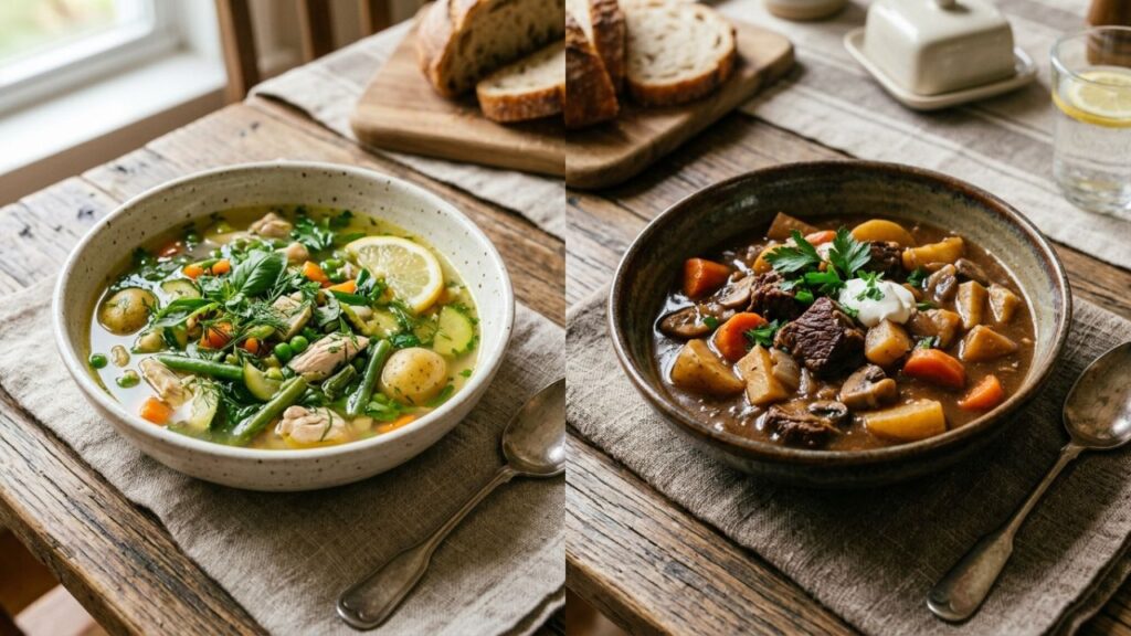 Two styles of stew for different seasons.