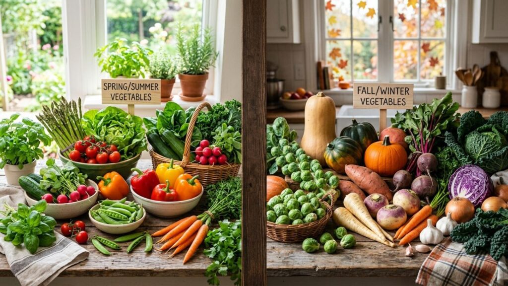  Seasonal vegetables for chicken and orange rice.