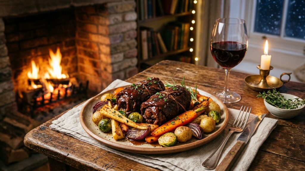 Seasonal beef cheek roll serving idea