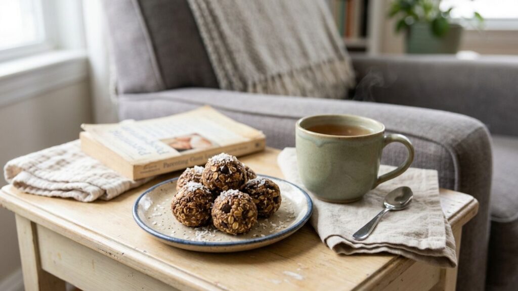 Lactation balls on a plate with tea.