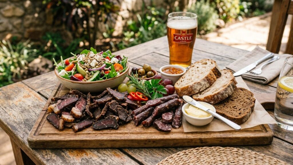 Serving biltong food recipes on platter with sides
