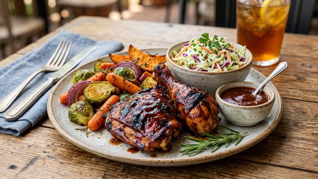 Heavenly BBQ chicken with vegetables and sauce