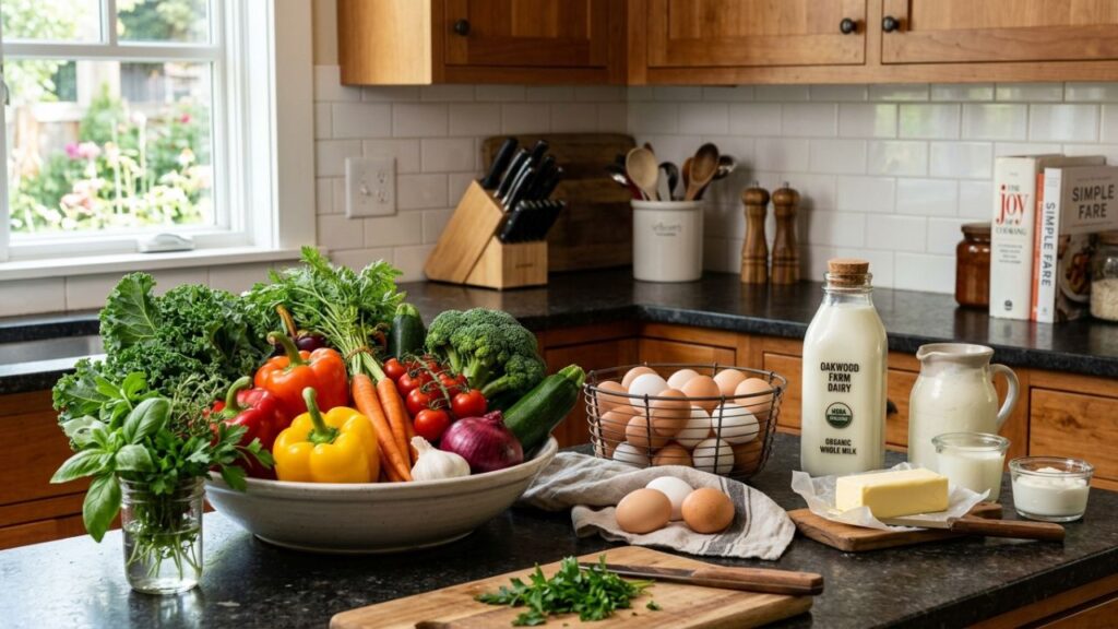  Fresh ingredients like vegetables, eggs, rice, and yogurt for soft meals