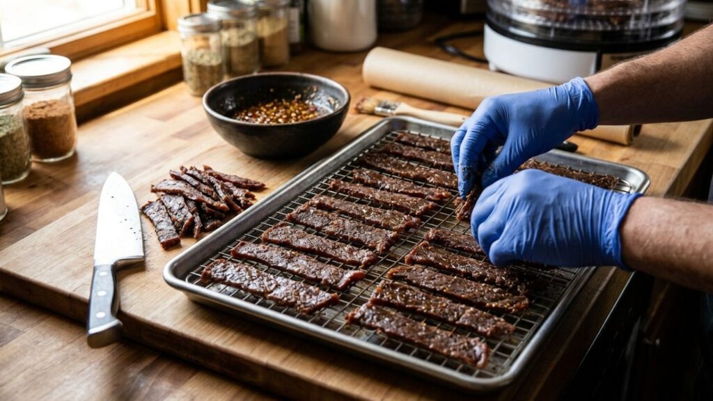 Halal beef jerky being prepared step by step