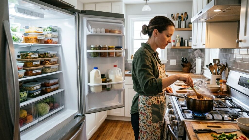 Soft meals stored in containers and reheated in kitchen