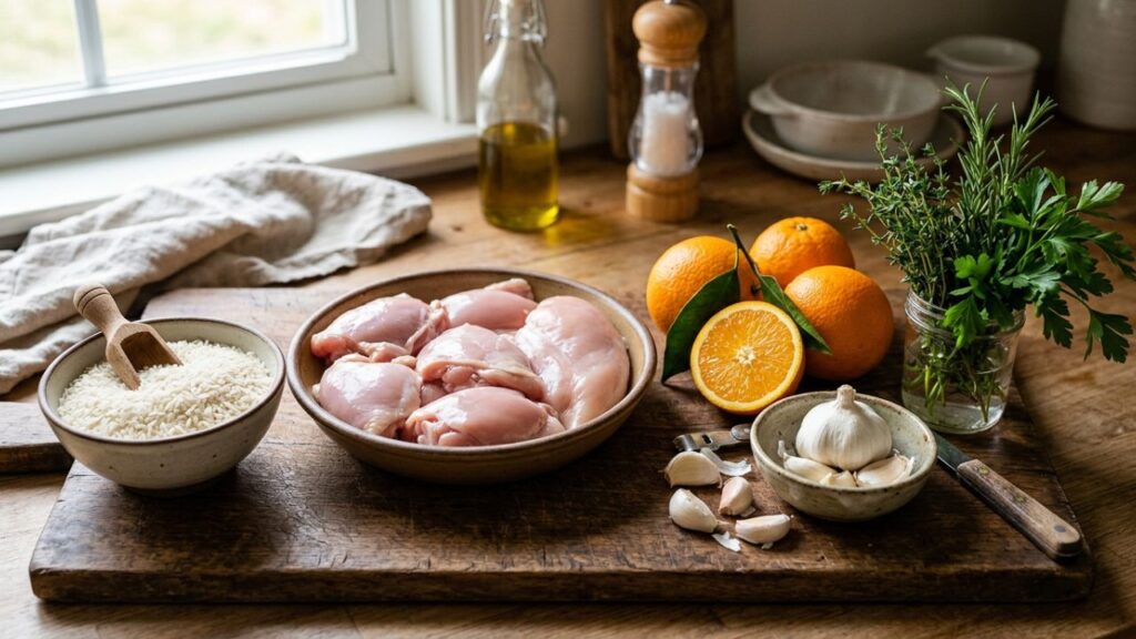  Ingredients for chicken and orange rice.