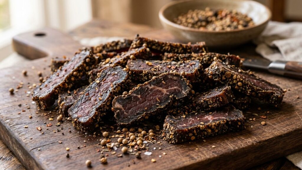  Biltong food recipe showing sliced cured meat