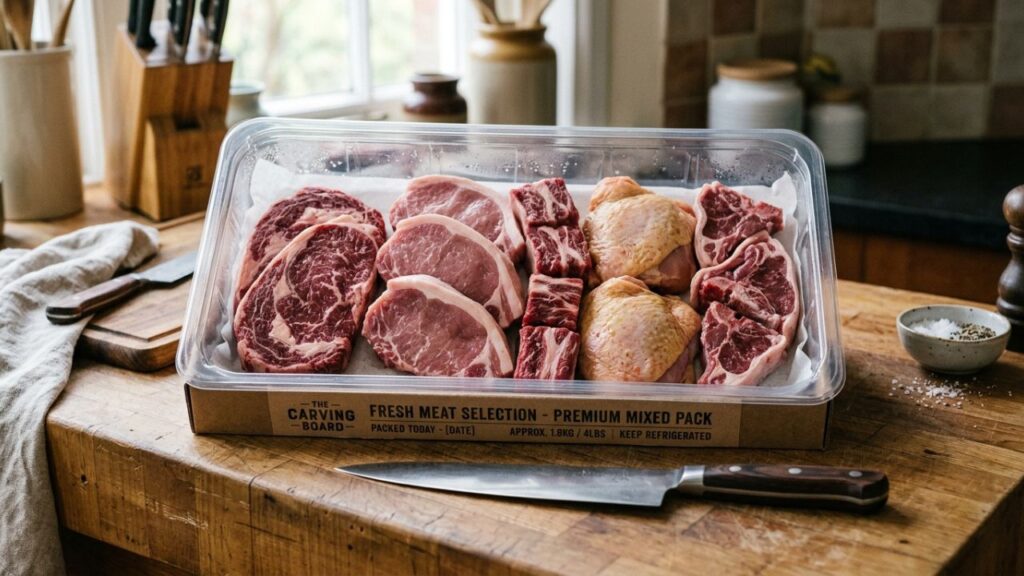  Different types of meat packed together for cooking.
