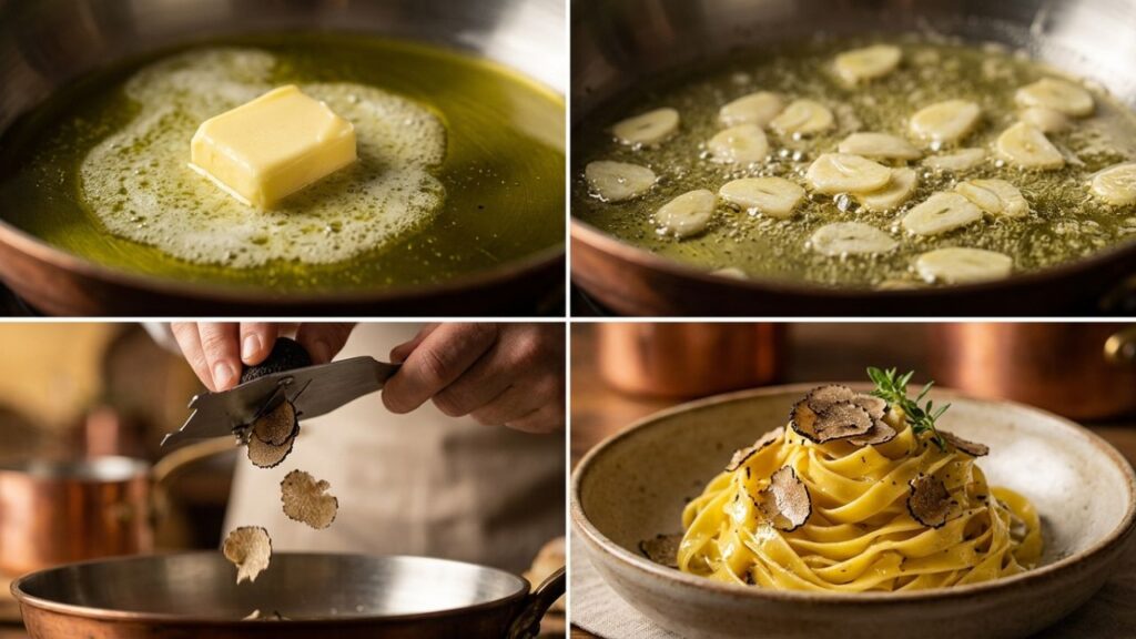 Butter and oil gently heating together in a frying pan
