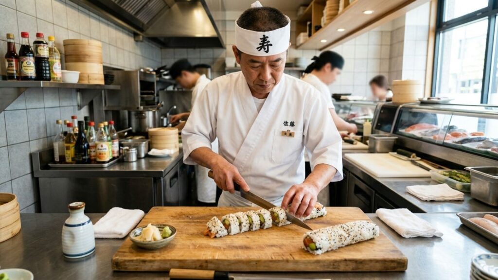 Proper slicing of Vegas Roll Sushi