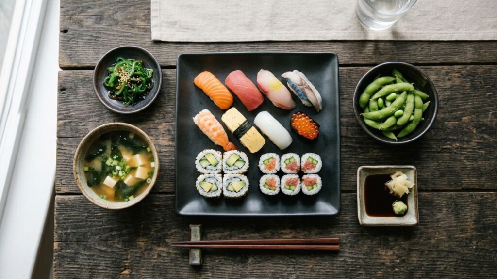 Healthy balanced sushi meal