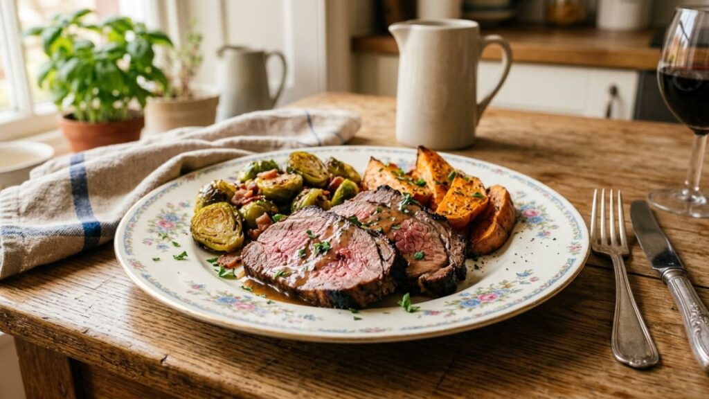 Cooked served with vegetables on a dinner plate