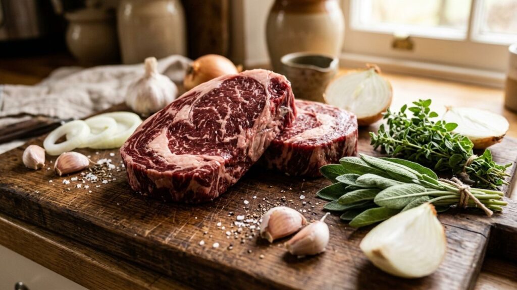  









Steak being seared in a hot pan