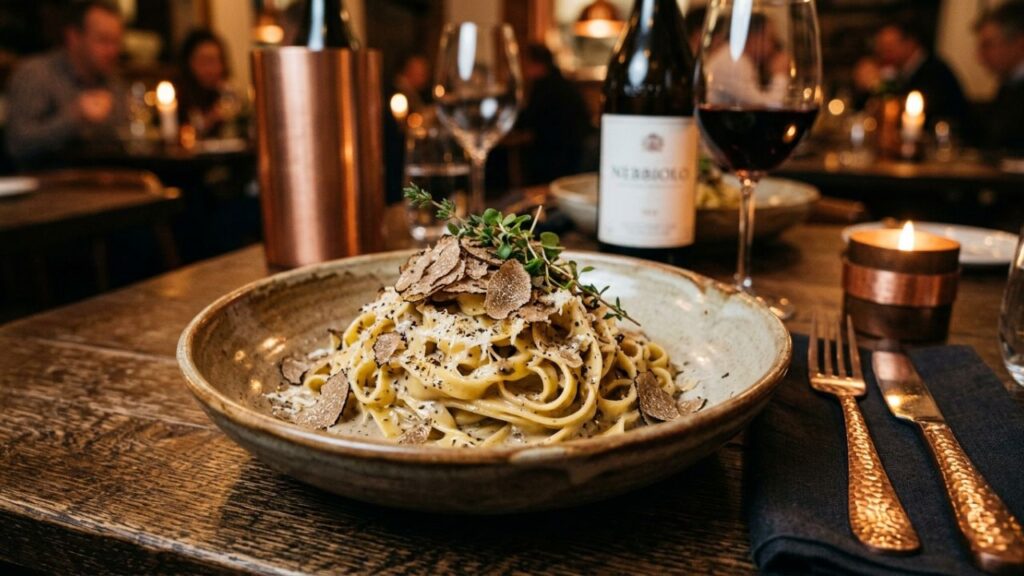 Creamy truffle pasta served on a plate