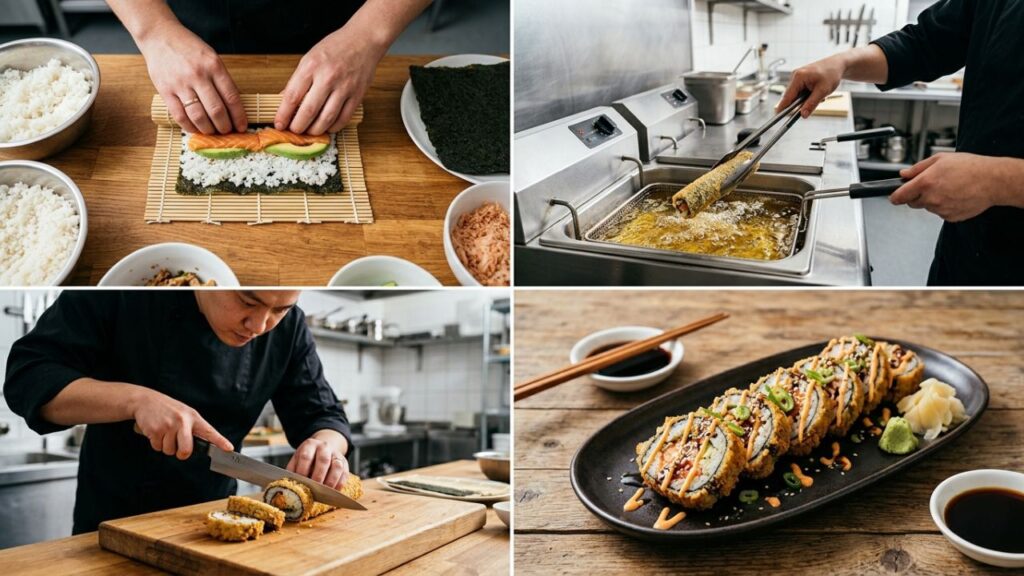 Making Vegas Roll Sushi step by step process