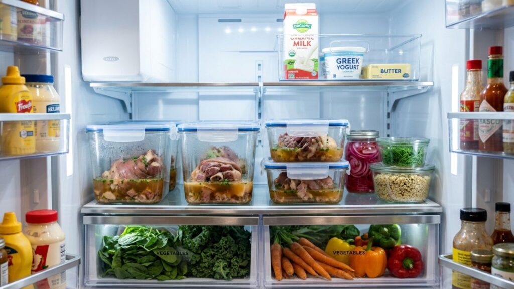 Ham hocks stored in airtight containers.