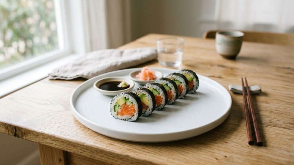Vegas Roll Sushi with salmon avocado cream cheese