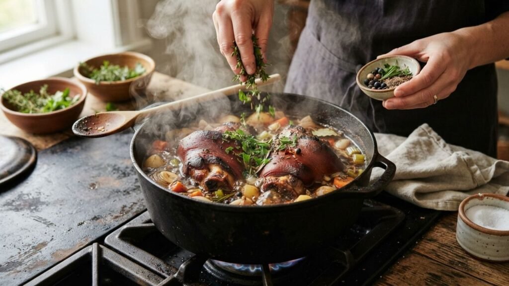 Preparing smoked pork hocks step by step