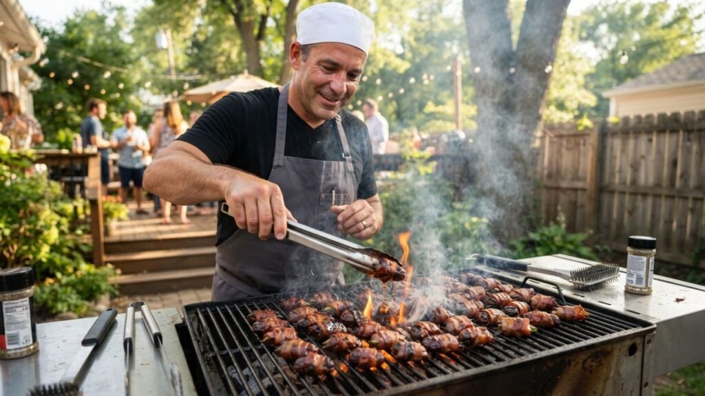 Bacon wraps cookout cooking until crisp.