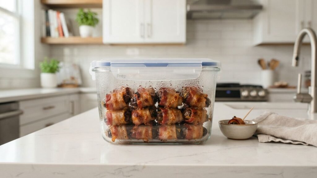 Stored bacon wraps ready to reheat.