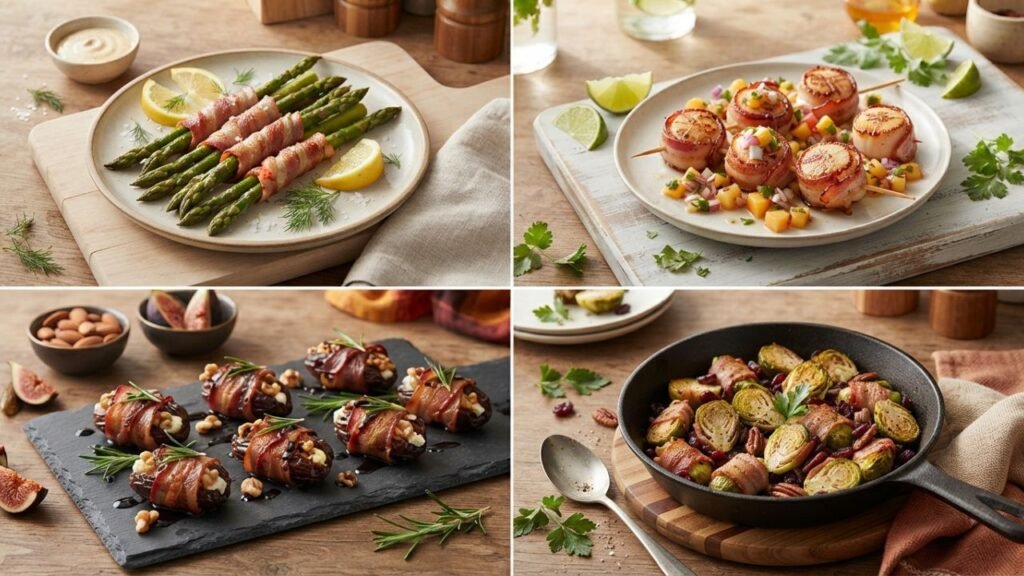 Bacon wraps with seasonal vegetables.