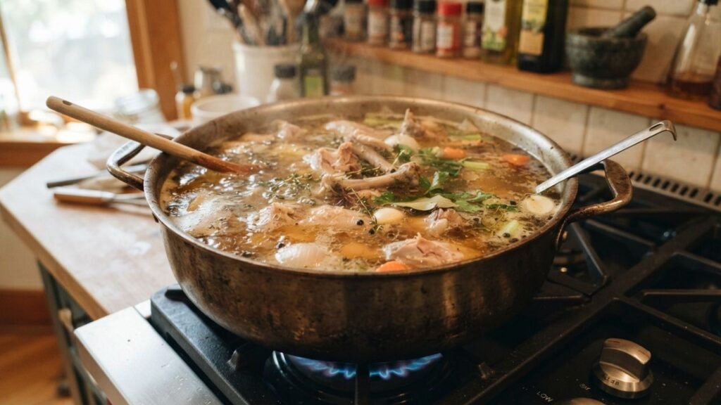 Chicken carcass stock cooking