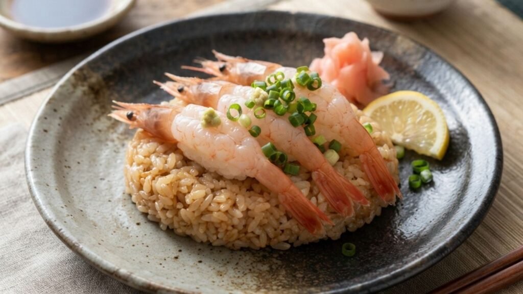Fresh ama ebi with Japanese rice